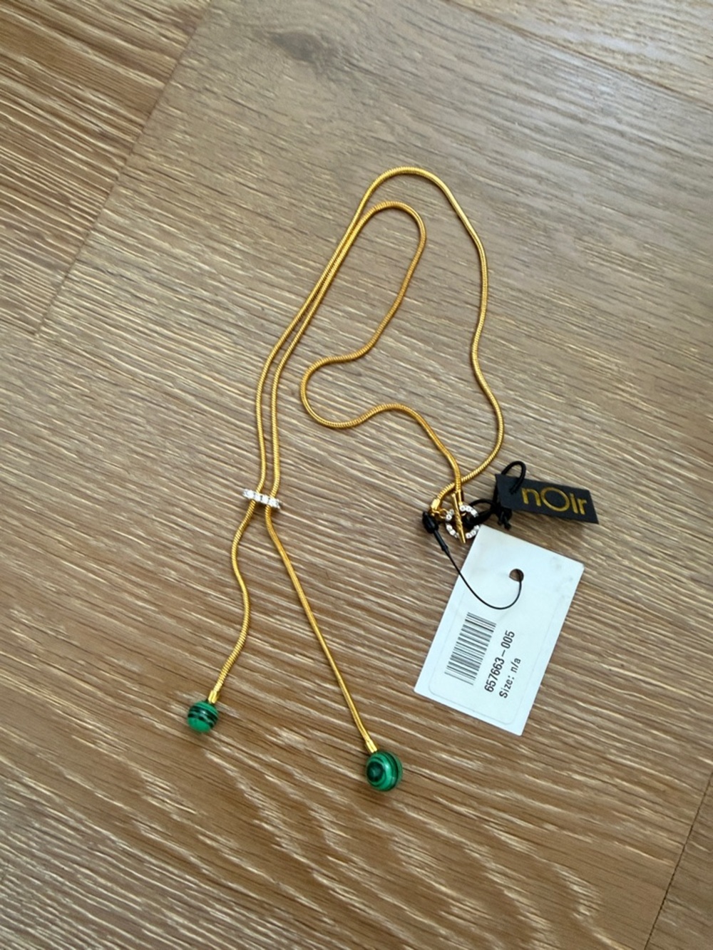 Noir Yellow Gold Cord Necklace with Green Bead Accents